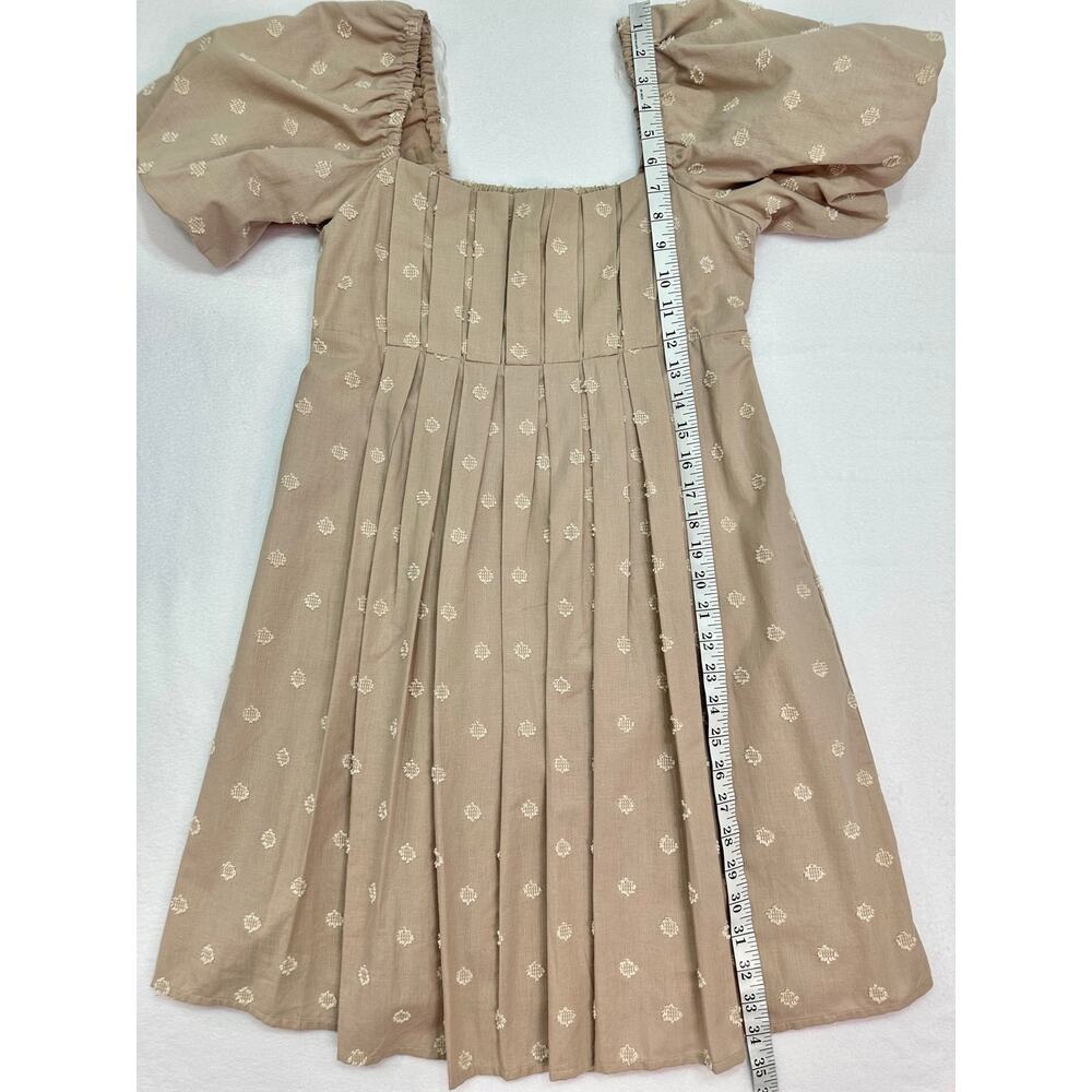 NWT And Now This Beige Cotton Dobby Dot Puff Sleeve Cottagecore Dress Size XS - Picture 11 of 12